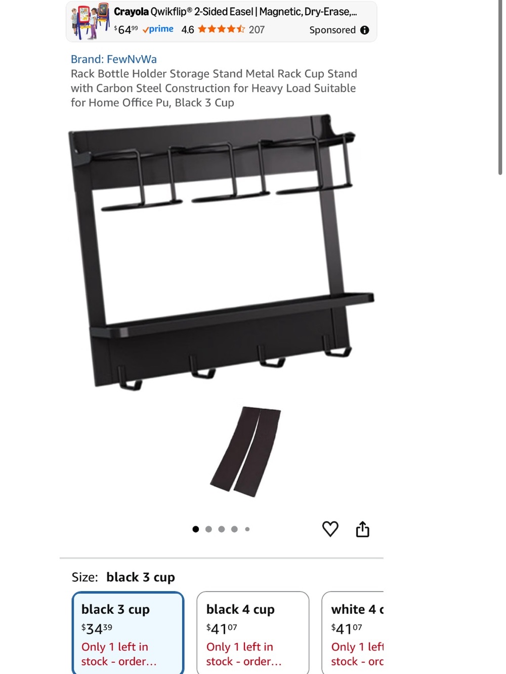 Black Wall-Mount Bottle and Cup Rack with Hooks